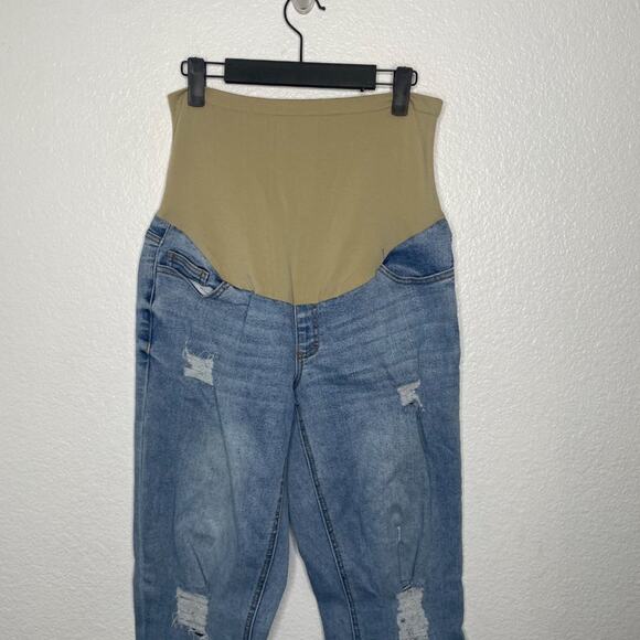 Time and Tru Womens Jeans Size M Maternity Light Wash Distressed Skinny Leg - Picture 10 of 14